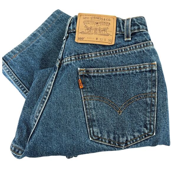 Vintage Levis 550 Relaxed Fit Jeans Blue Denim 32x30 Vintage 90s ORANGE TAG Y2K - Picture 1 of 7
